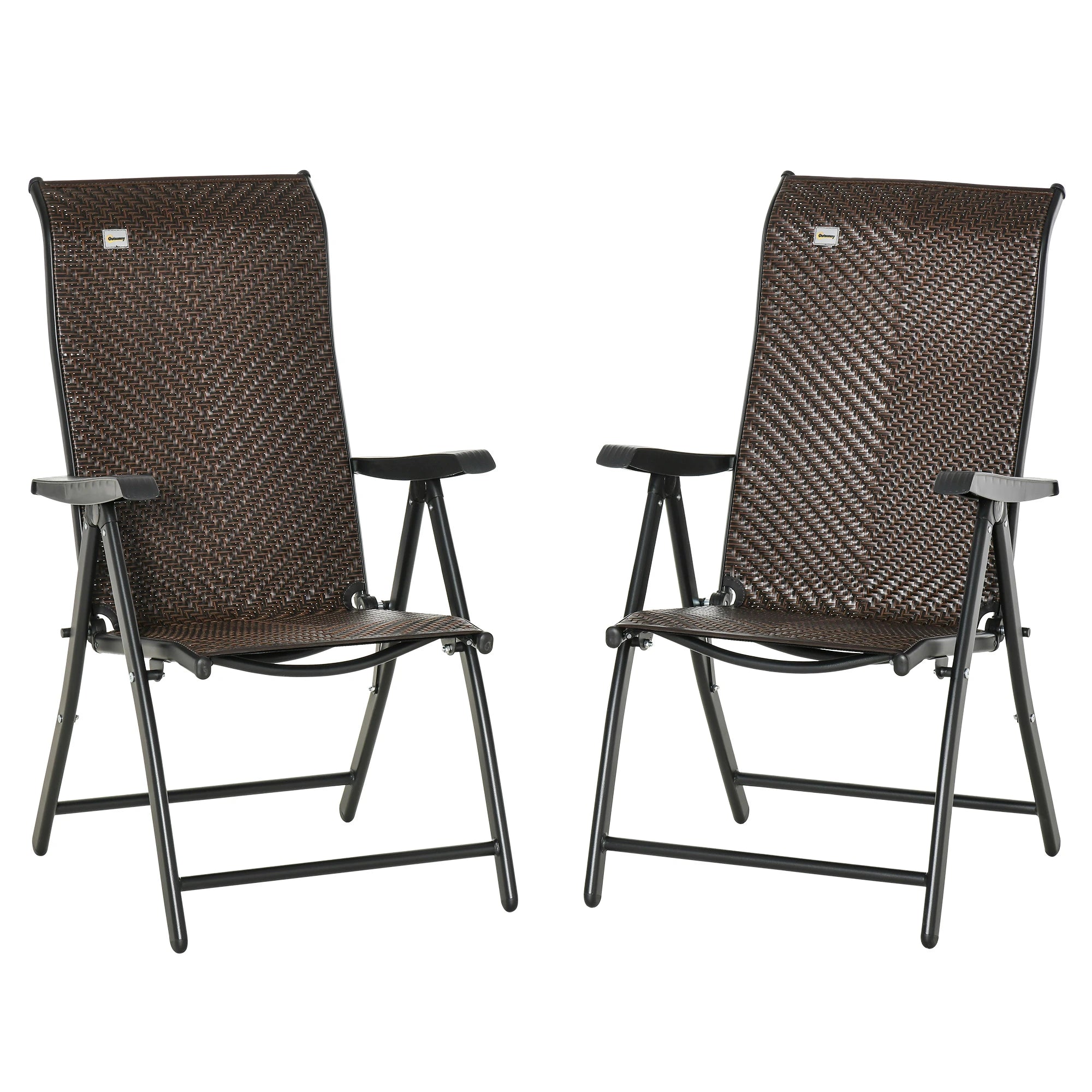 2PCs Outdoor Wicker Folding Chairs, Adjustable Backrest, Brown Patio Chairs Black Frame, Brown PE Rattan at Gallery Canada