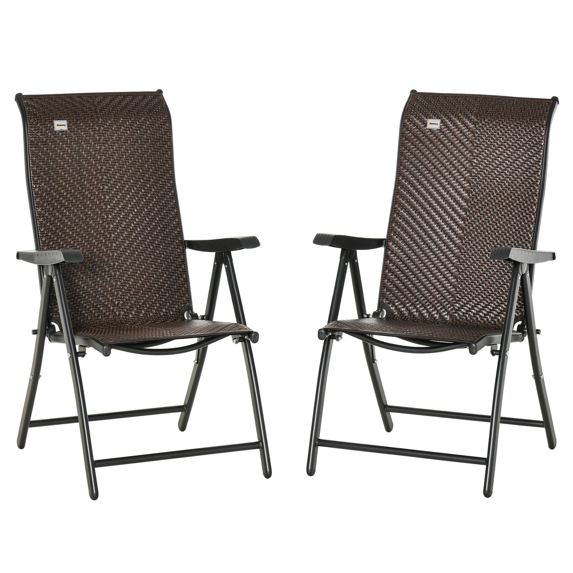 2PCs Outdoor Wicker Folding Chairs, Adjustable Backrest, Brown Patio Chairs Black Frame, Brown PE Rattan at Gallery Canada