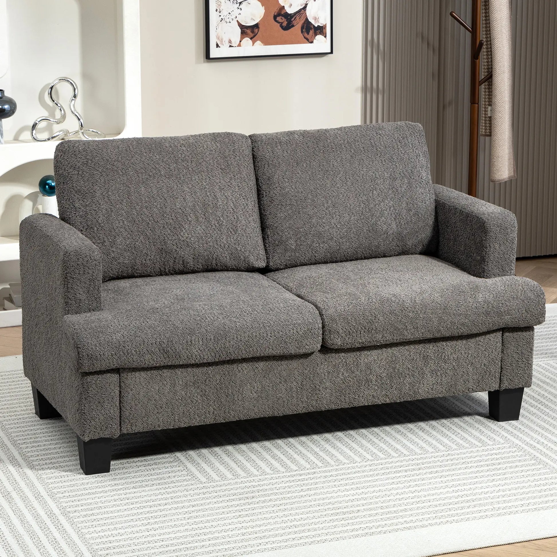54.3" Loveseat Sofa, 2 Seater, Removable Cushions, Solid Wood Frame, Dark Grey 2-Seater Sofas at Gallery Canada