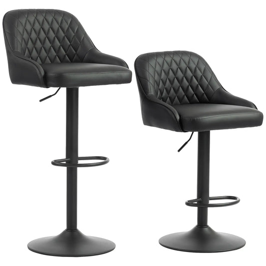 Adjustable Swivel Bar Stools With Backrest, Set Of 2, Black Bar Stools Black at Gallery Canada