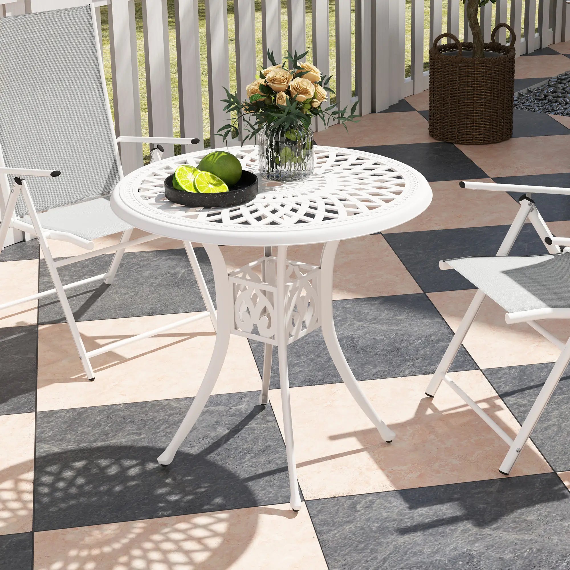30-Inch Round Patio Dining Table, Cast Aluminium Outdoor Bistro Table, White Patio Dining Tables at Gallery Canada
