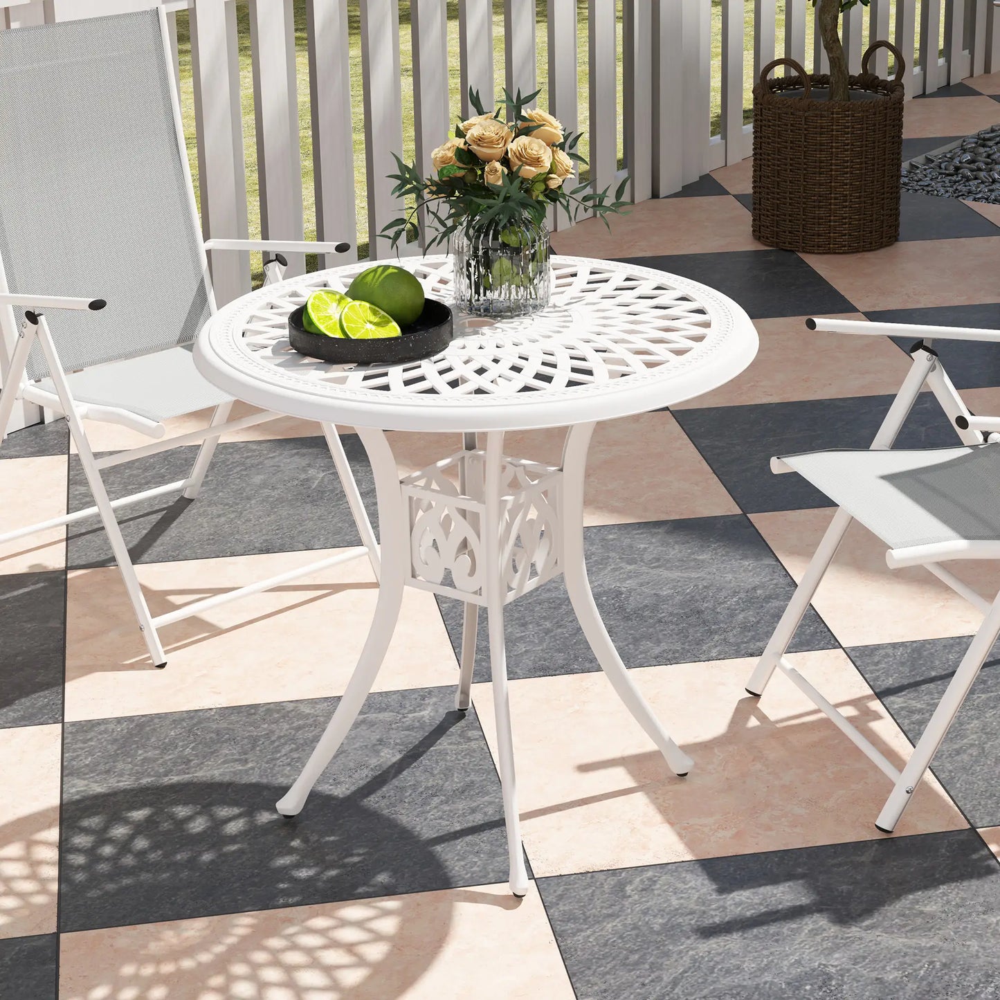 30-Inch Round Patio Dining Table, Cast Aluminium Outdoor Bistro Table, White Patio Dining Tables at Gallery Canada