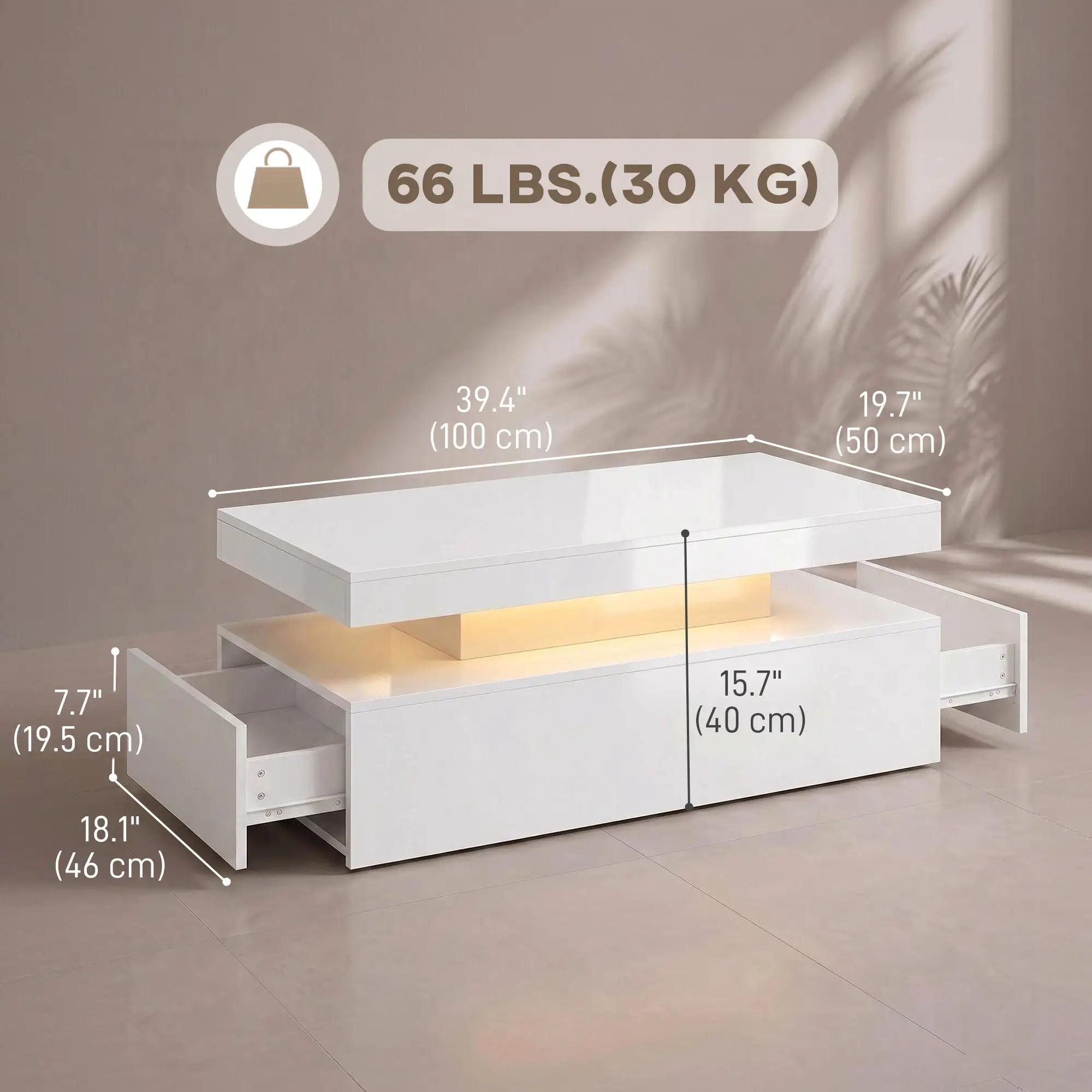 LED Coffee Table With Storage, 2-Tier, White Coffee Tables at Gallery Canada