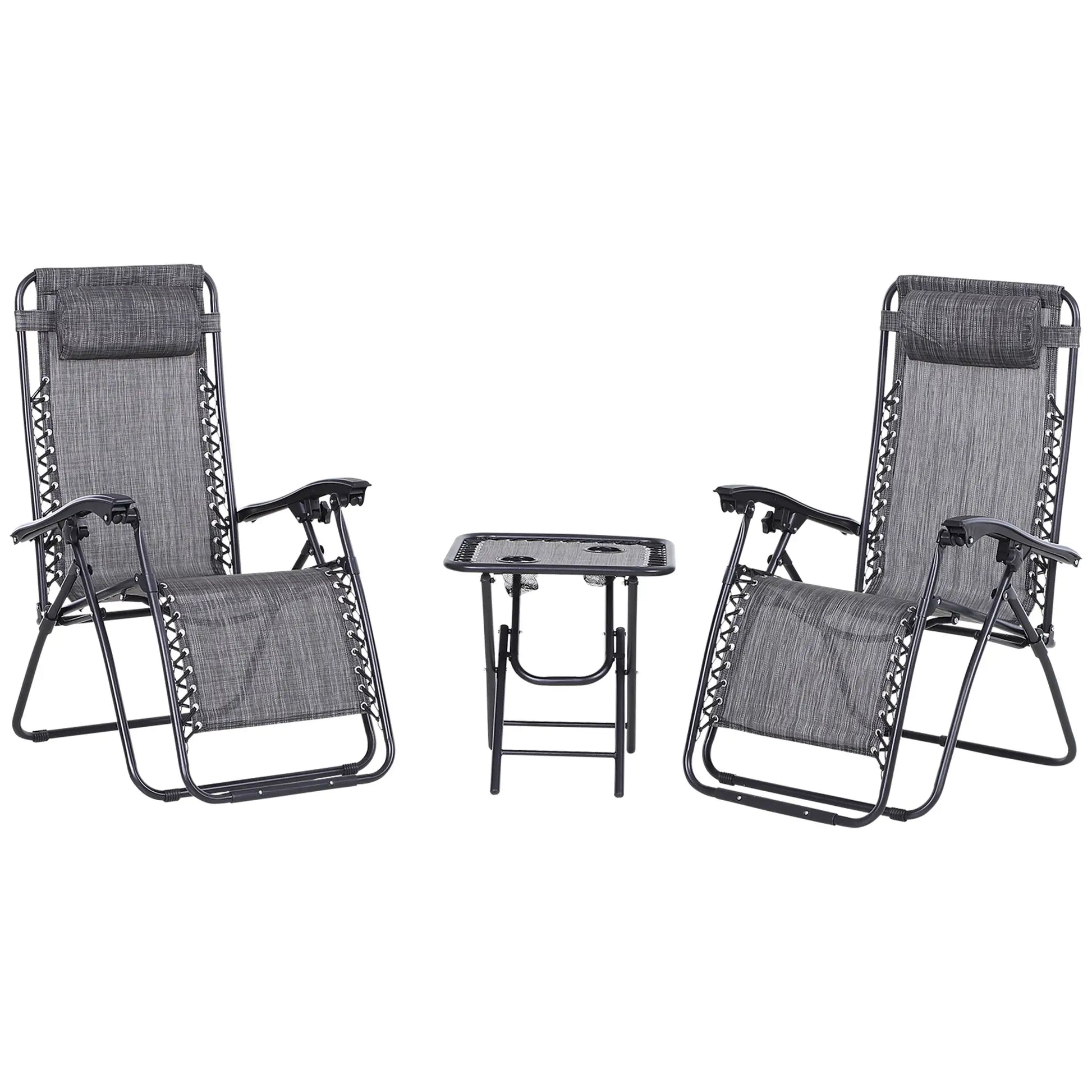 Zero Gravity Chair Set of 2, Patio Chair with Side Table, Dark Grey Lounger Chairs at Gallery Canada