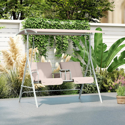 Double Outdoor Swing Chair, 2 Person, Covered, Beige Patio Swings with Stand at Gallery Canada