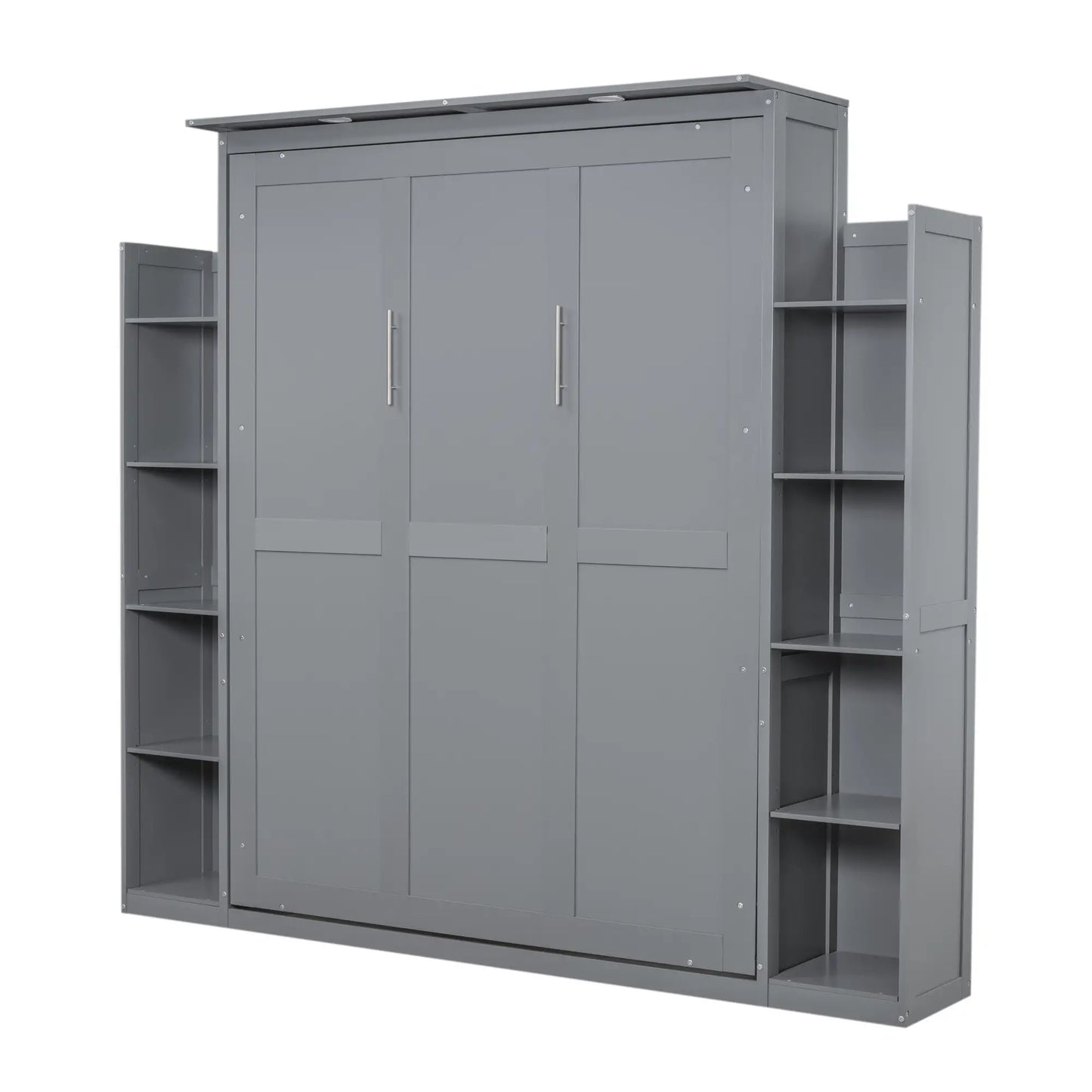 Murphy Bed with Shelves, LED Lights, 97.5" L x 84.5" W x 88.5" H, Grey Bed Frames at Gallery Canada