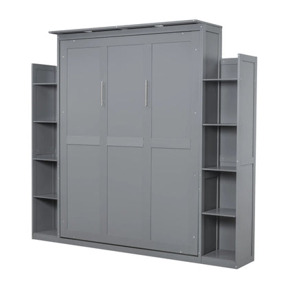 Murphy Bed with Shelves, LED Lights, 97.5" L x 84.5" W x 88.5" H, Grey Bed Frames at Gallery Canada