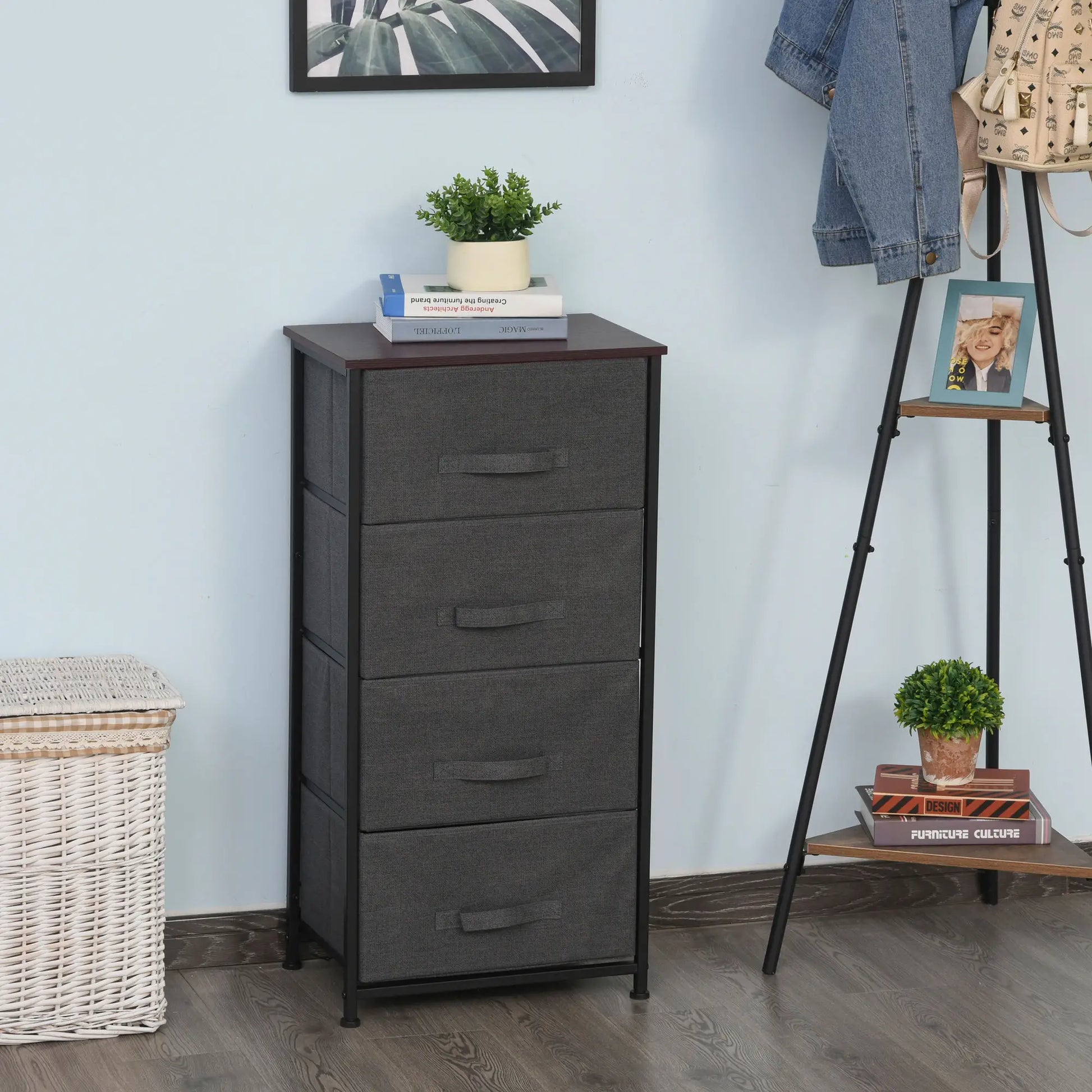 Linen Drawer Cabinet, 4 Removable Drawers, Metal Frame, Adjustable Feet, Black Storage Cabinets at Gallery Canada