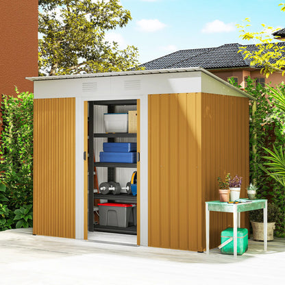 7' x 4' Metal Storage Shed, Outdoor Garden Tool Organizer, Yellow