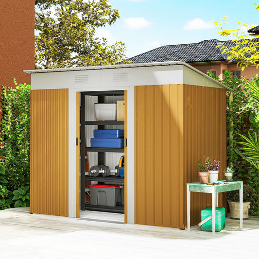 7' x 4' Metal Storage Shed, Outdoor Garden Tool Organizer, Yellow