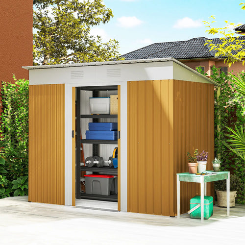 7' x 4' Metal Storage Shed, Outdoor Garden Tool Organizer, Yellow