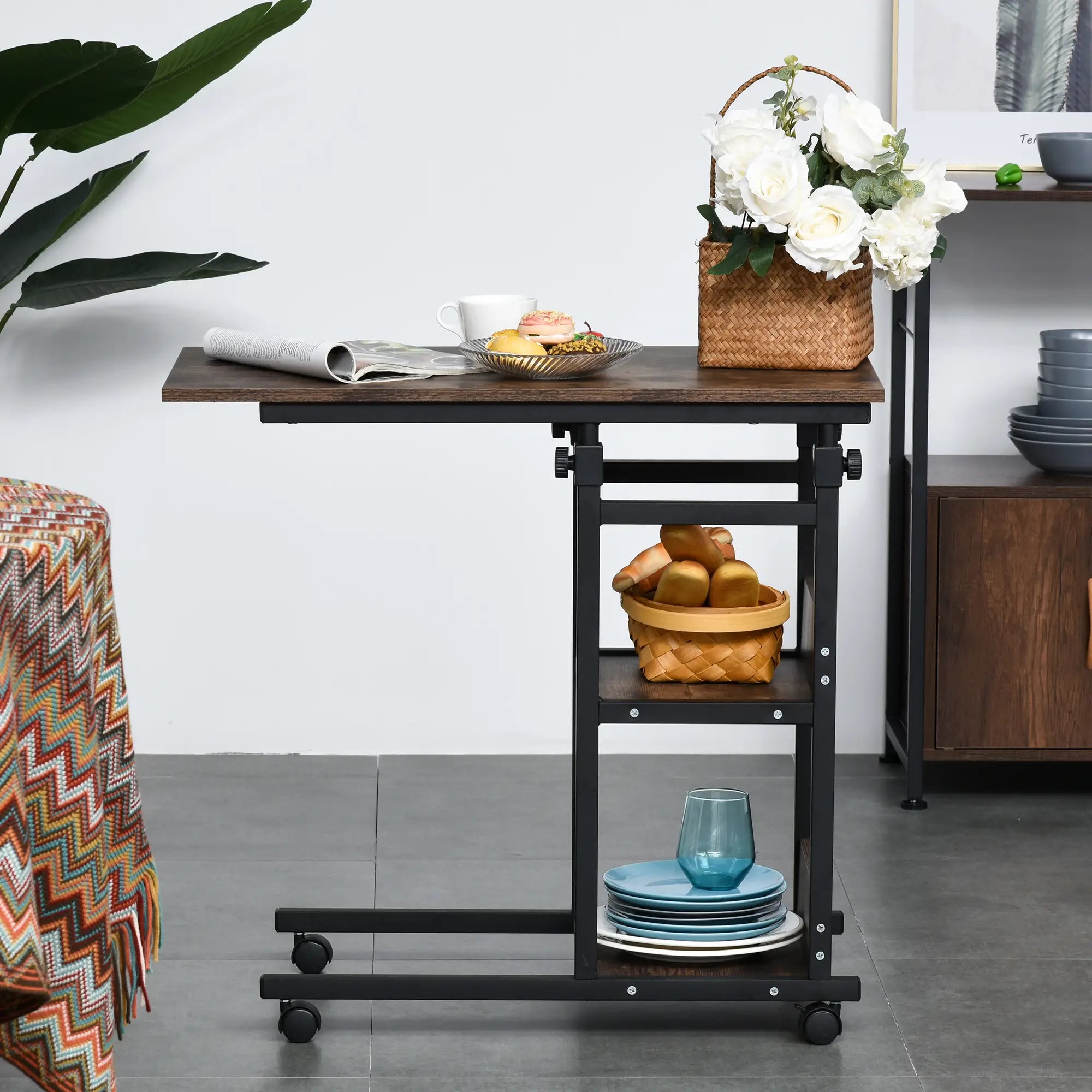 Mobile Standing Desk, Adjustable Height 31.5 inch, Rustic Brown, Brown Side Tables at Gallery Canada