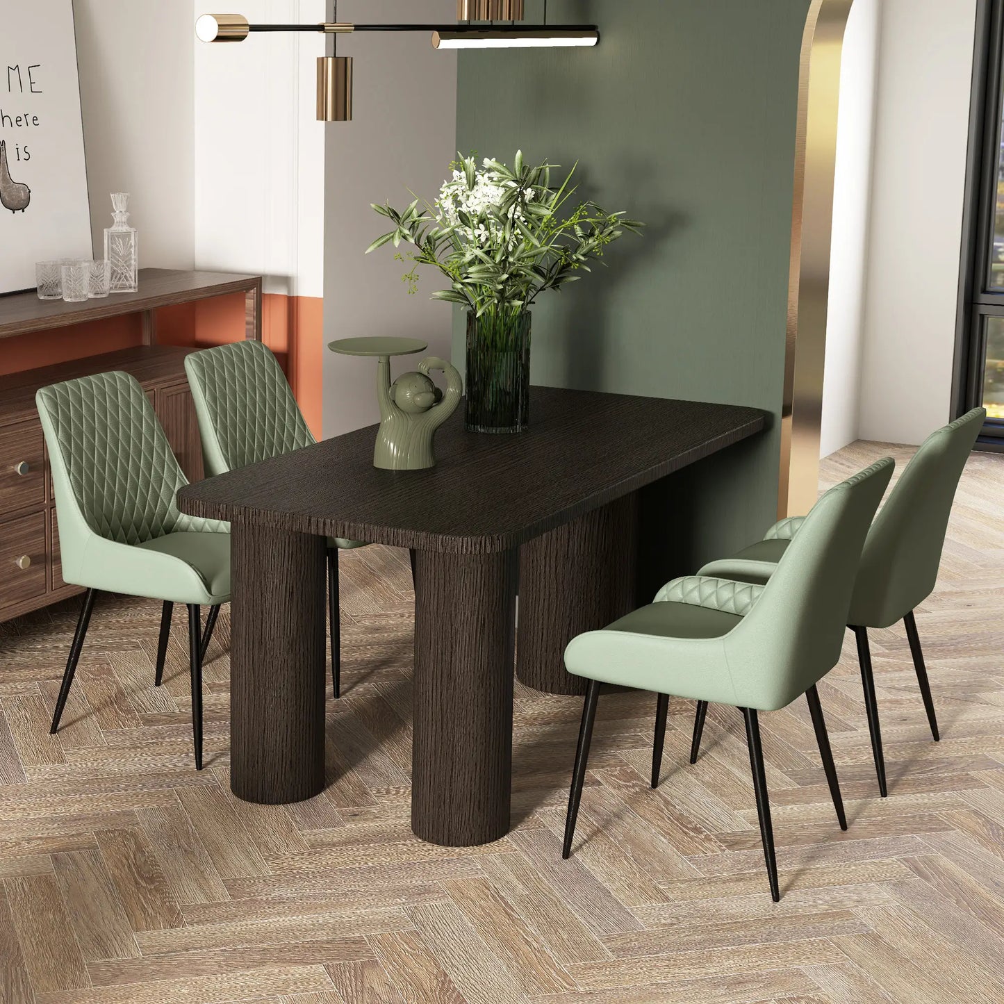 Modern Dining Chairs Set of 2, PU Leather, Metal Legs, Green Dining Chairs at Gallery Canada