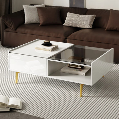 LED Coffee Table, Glass Top with Storage, 43.5" L x 21.5" W x 15.5" H, White Coffee Tables at Gallery Canada