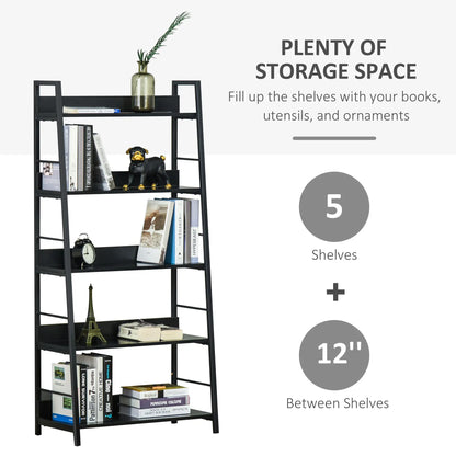 5-Tier Bookshelf, Metal Frame, Wooden Shelves, Living Room Furniture, Black Display Bookshelves at Gallery Canada