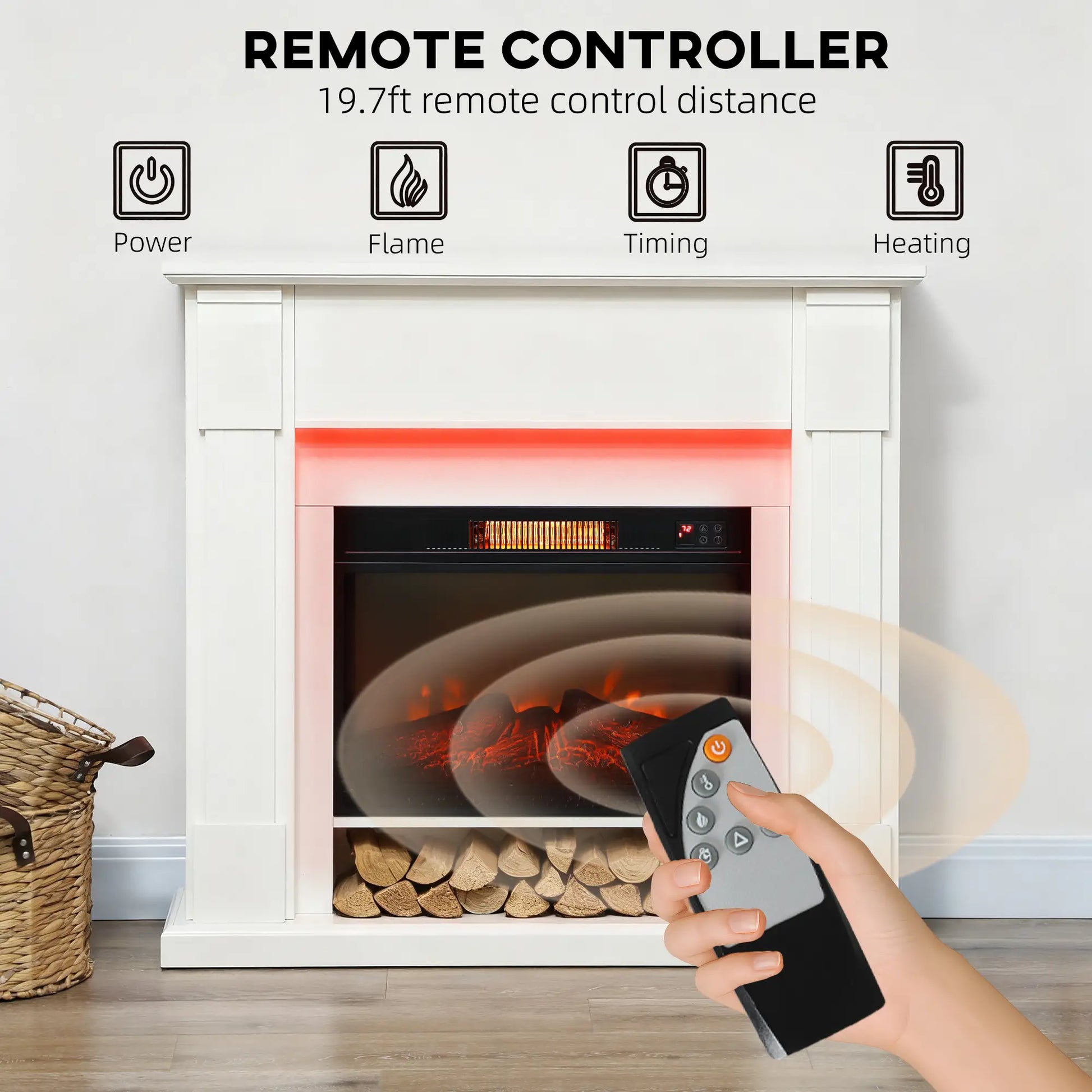 41 Inch Electric Fireplace with Mantel, 1400W Heater, Adjustable 3D Flame, White Electric Fireplaces at Gallery Canada