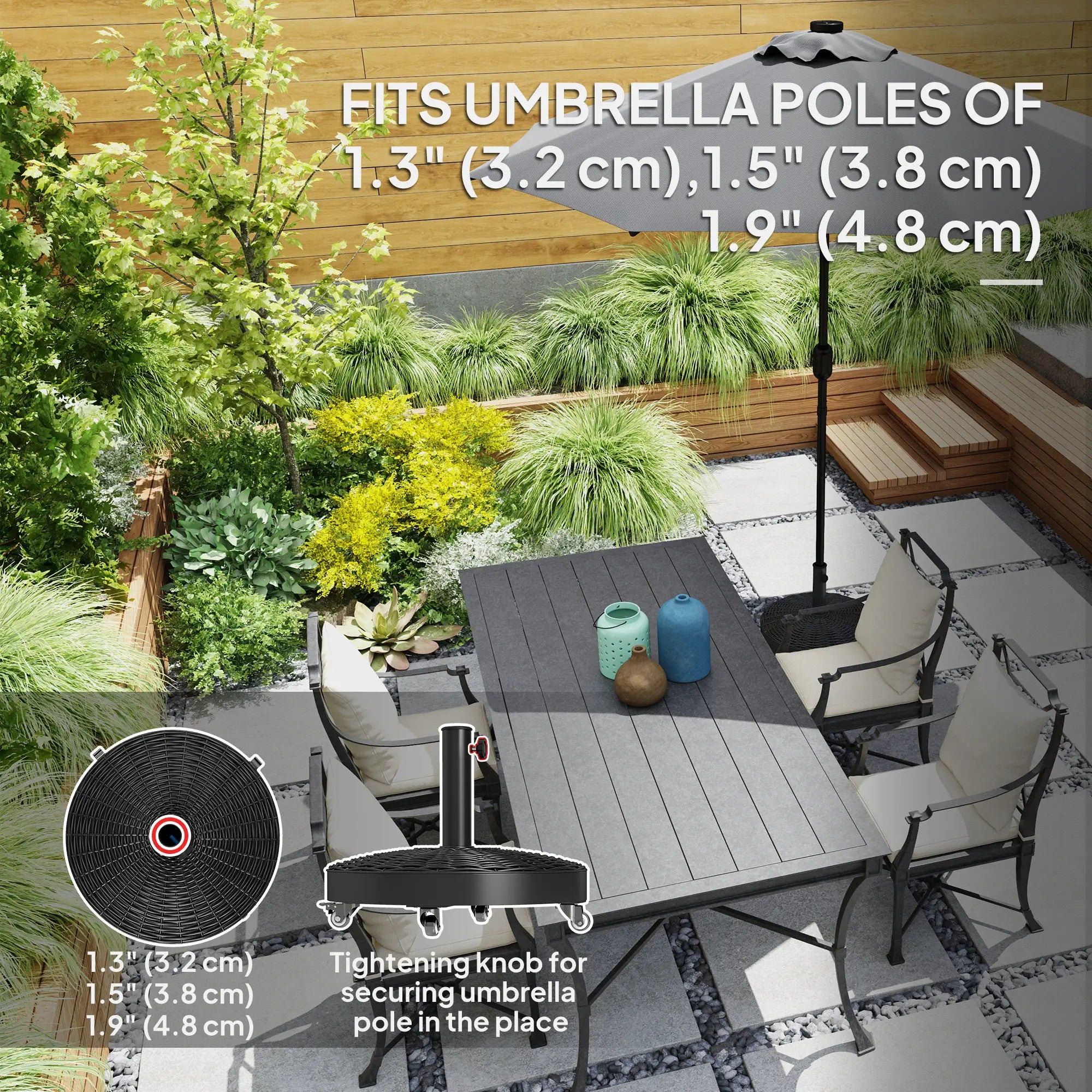 Round Umbrella Base With Wheels, Cement-Filled 55 Lbs, Black Umbrella Bases at Gallery Canada