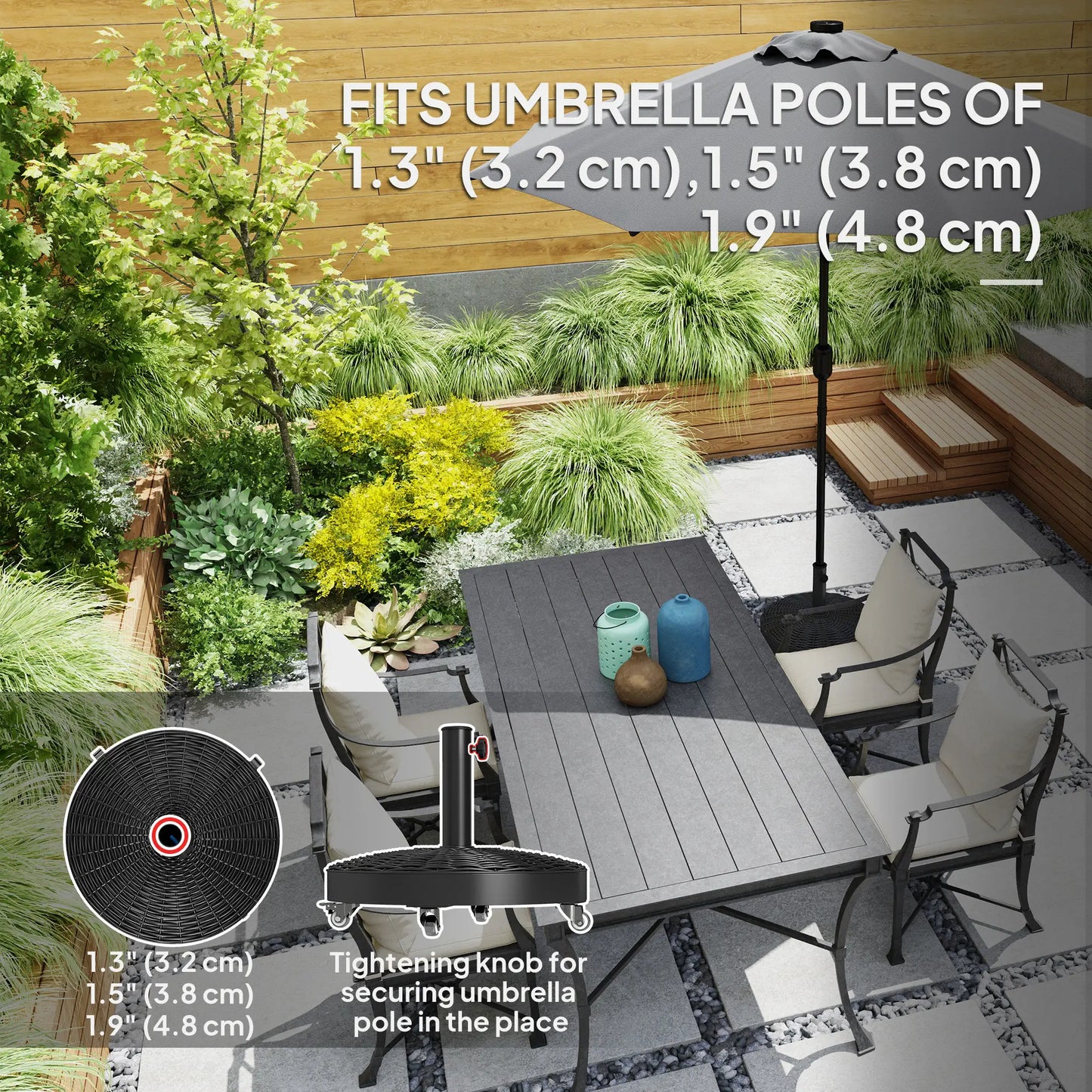 Round Umbrella Base With Wheels, Cement-Filled 55 Lbs, Black Umbrella Bases at Gallery Canada