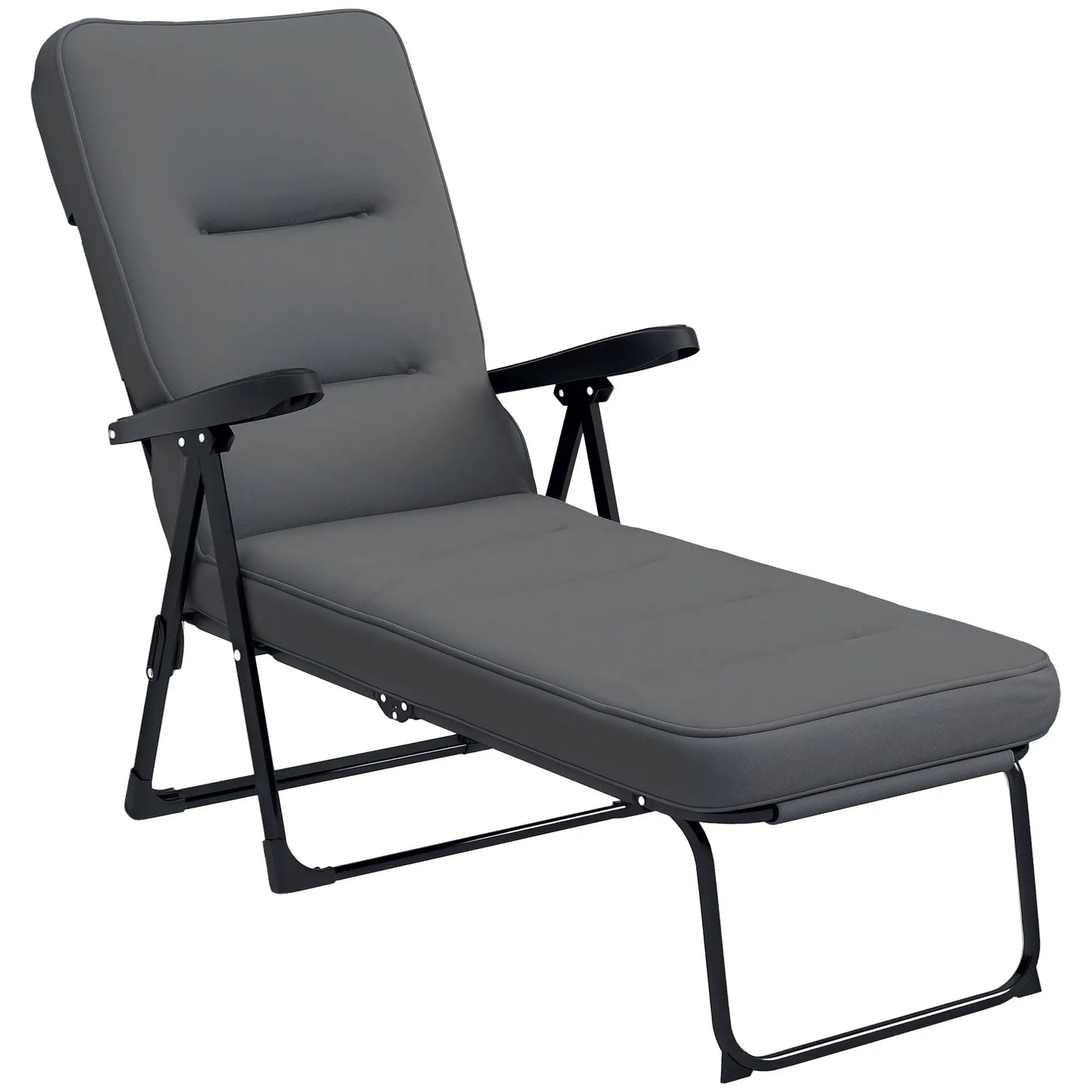 Outdoor Lounge Chair with Padded Cushion, Folding Reclining, Light Grey Lounger Chairs at Gallery Canada