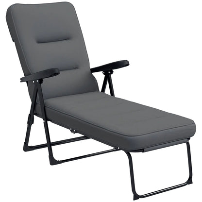 Outdoor Lounge Chair with Padded Cushion, Folding Reclining, Light Grey Lounger Chairs at Gallery Canada