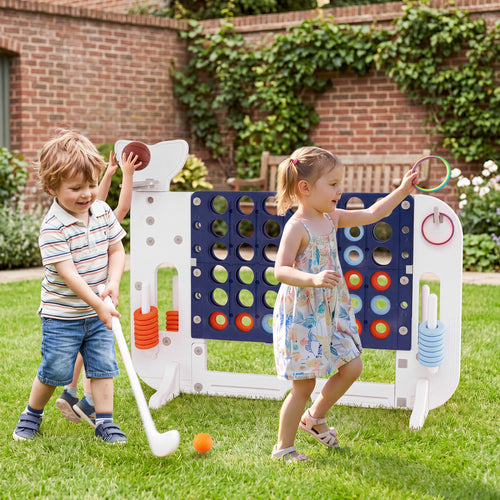 Giant 4-To-Score Game Set, Jumbo Connect Four With Ring-Toss, Navy