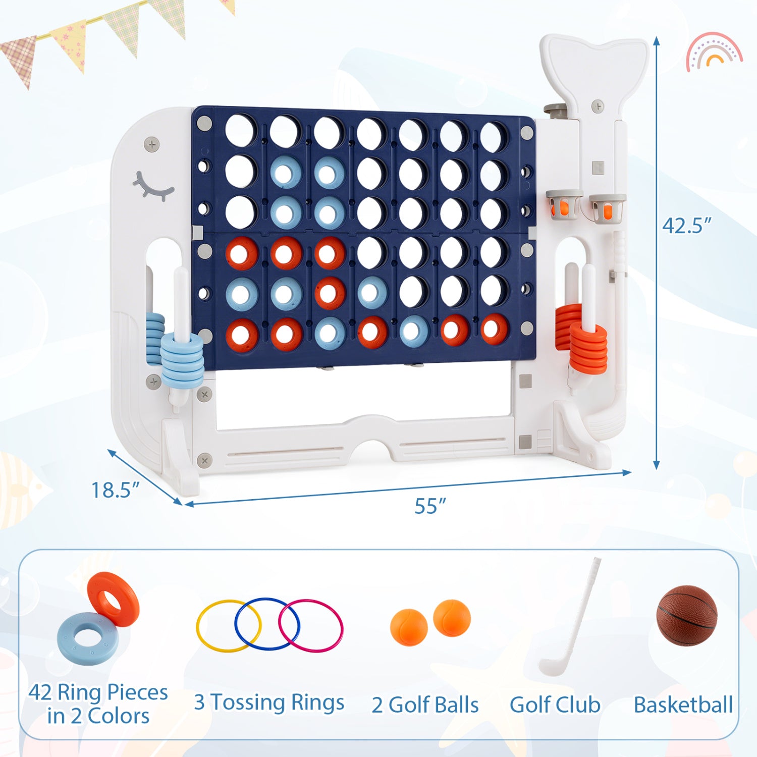 Giant 4-To-Score Game Set, Jumbo Connect Four With Ring-Toss, Navy Lawn Games at Gallery Canada