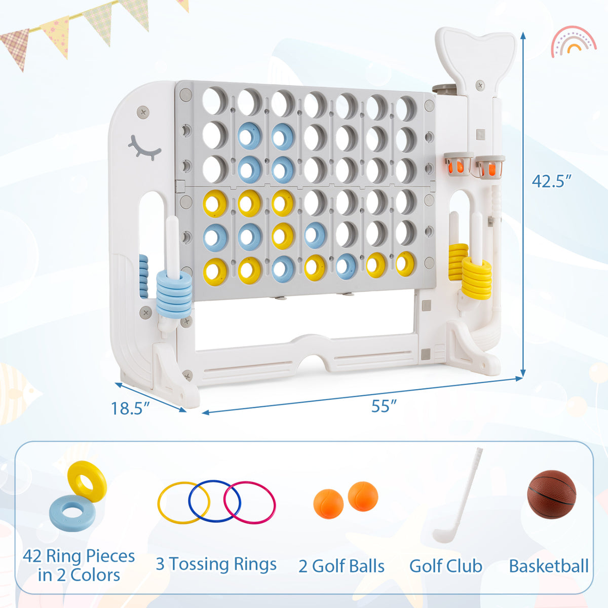 Jumbo 4-to-Score Game Set with Ring-Toss, Portable Bag, Gray