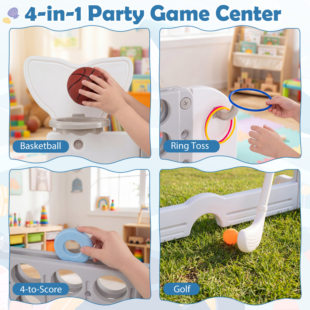 Jumbo 4-to-Score Game Set with Ring-Toss, Portable Bag, Gray