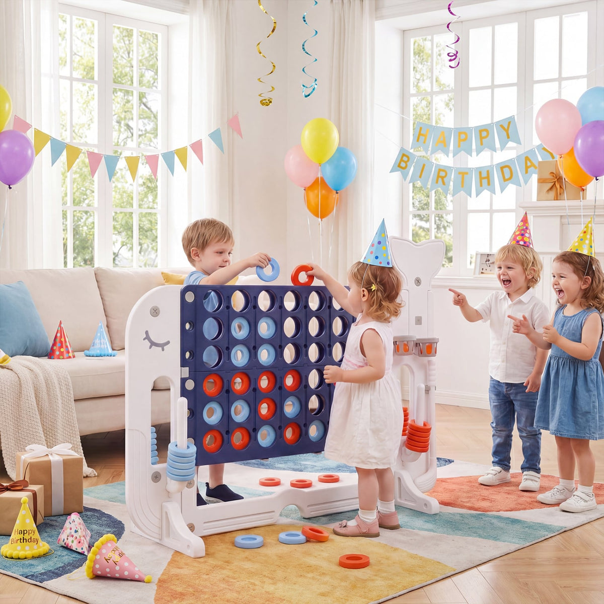 Giant 4-to-Score Game Set, Jumbo 4-in-a-Row with Ring-Toss, Navy