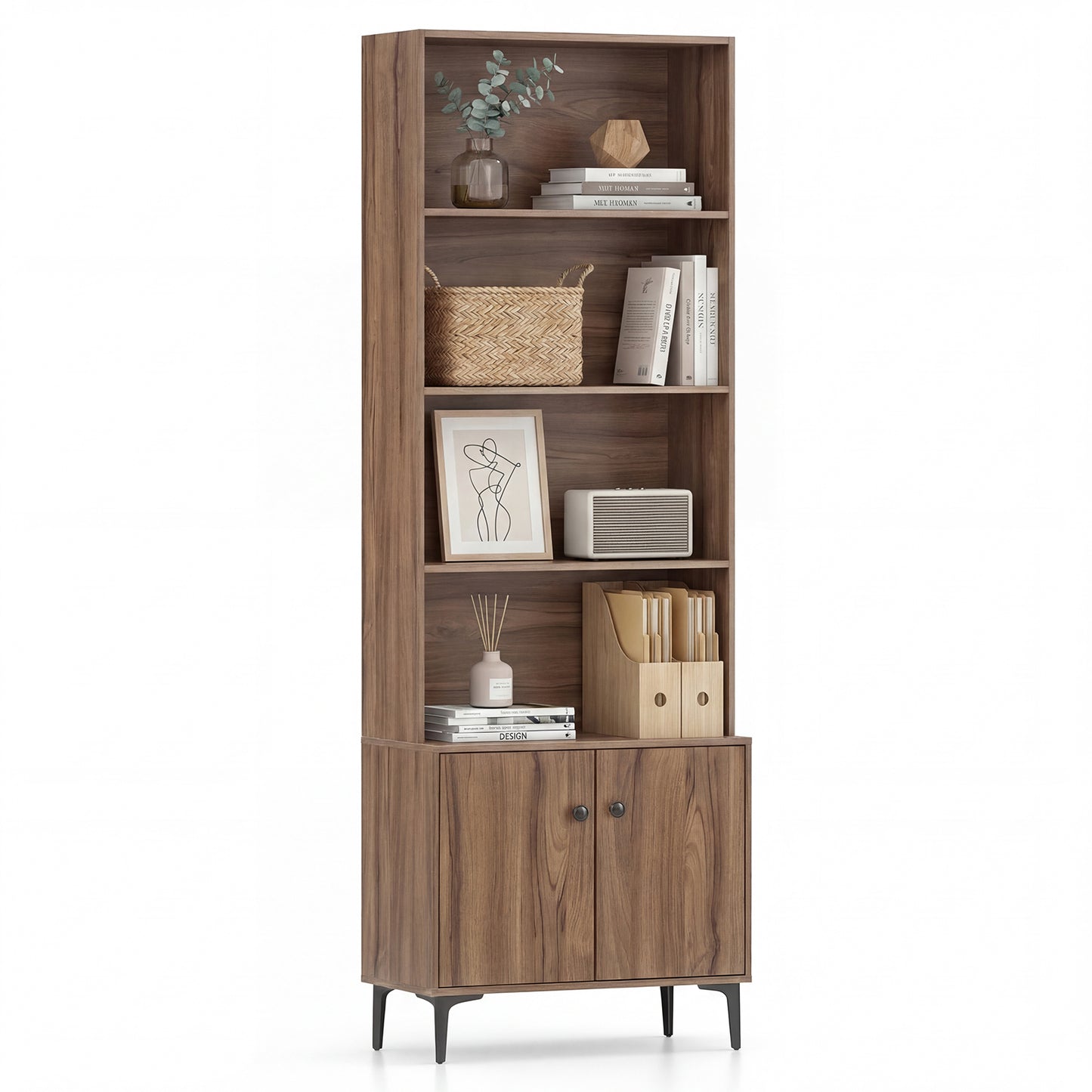 Bookshelf With Doors, 2 Anti-Tipping Kits, Walnut Bookcases Walnut at Gallery Canada