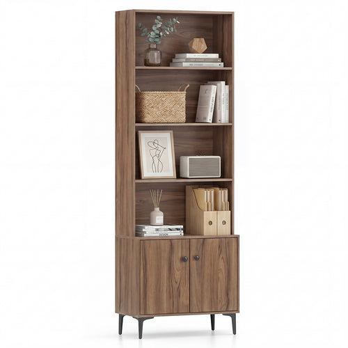 Bookshelf With Doors, 2 Anti-Tipping Kits, Walnut