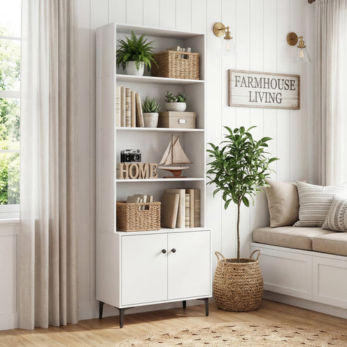 Bookshelf With Doors, 2 Anti-Tipping Kits, White