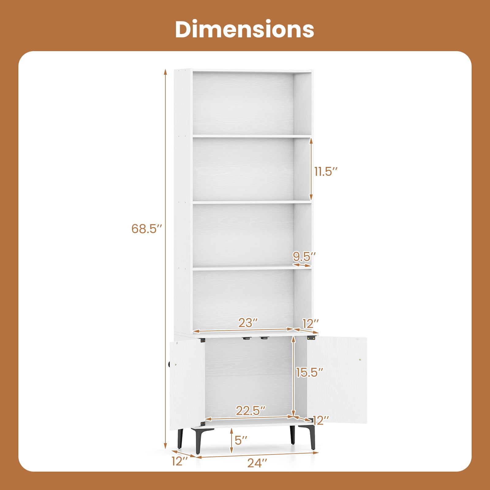 Bookshelf With Doors, 2 Anti-Tipping Kits, White Bookcases at Gallery Canada