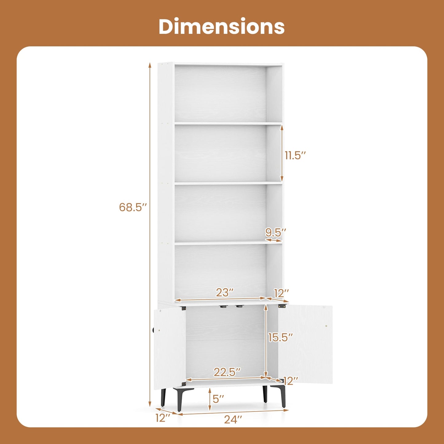 Bookshelf With Doors, 2 Anti-Tipping Kits, White Bookcases at Gallery Canada