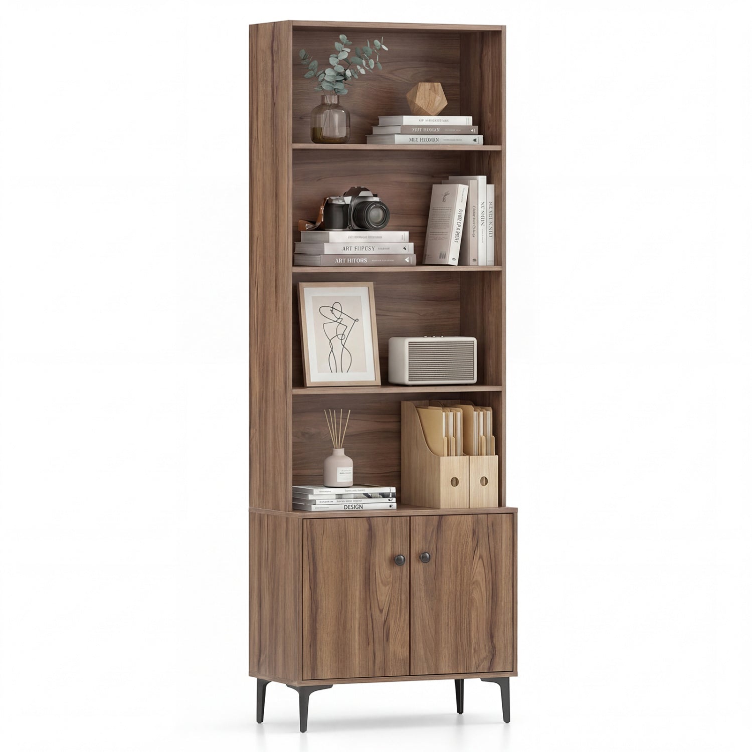 Bookshelf With Doors, 2 Anti-Tipping Kits, Walnut Bookcases Walnut at Gallery Canada