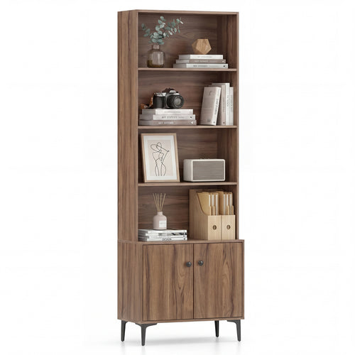 Bookshelf With Doors, 2 Anti-Tipping Kits, Walnut