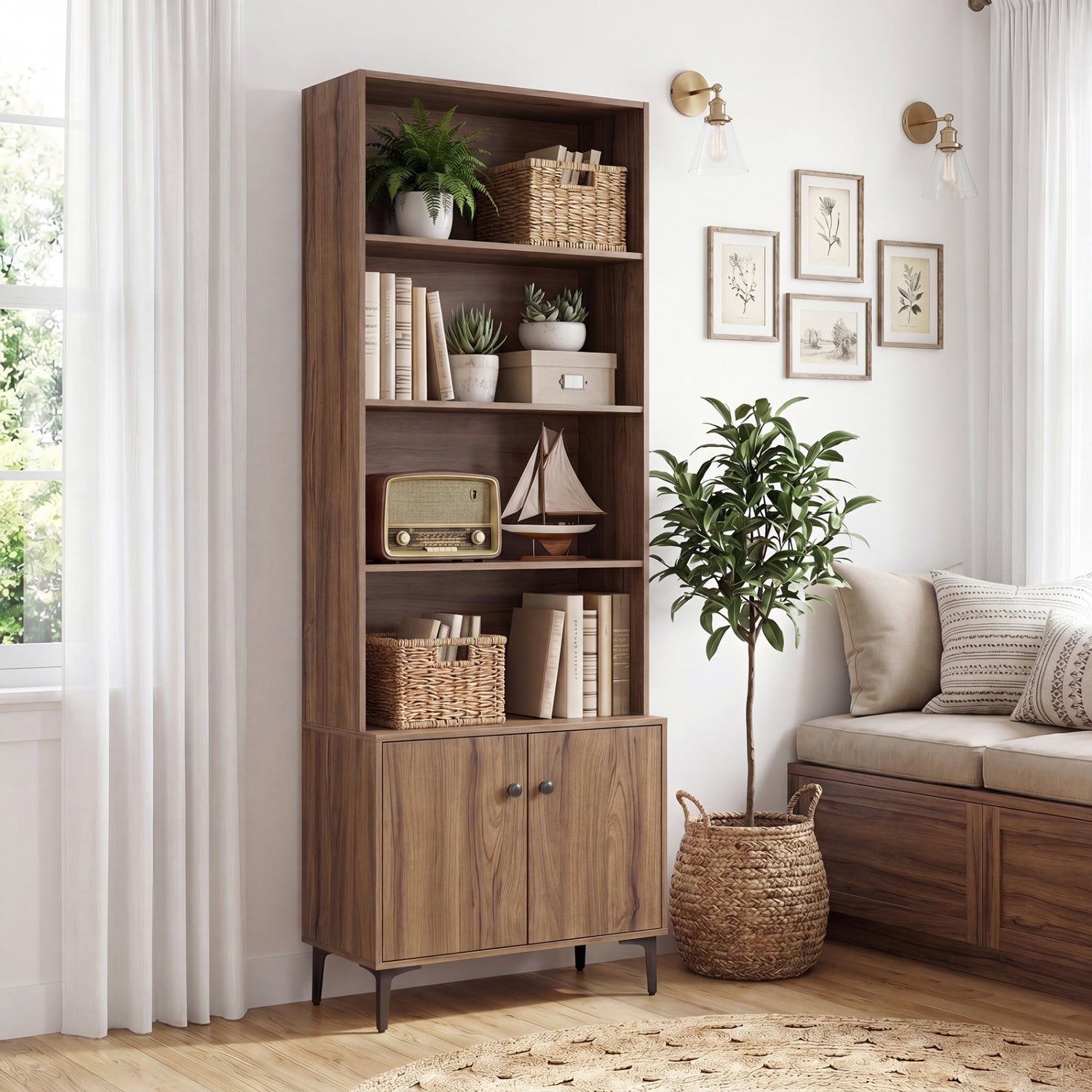 Bookshelf With Doors, 2 Anti-Tipping Kits, Walnut Bookcases at Gallery Canada