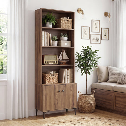 Bookshelf With Doors, 2 Anti-Tipping Kits, Walnut