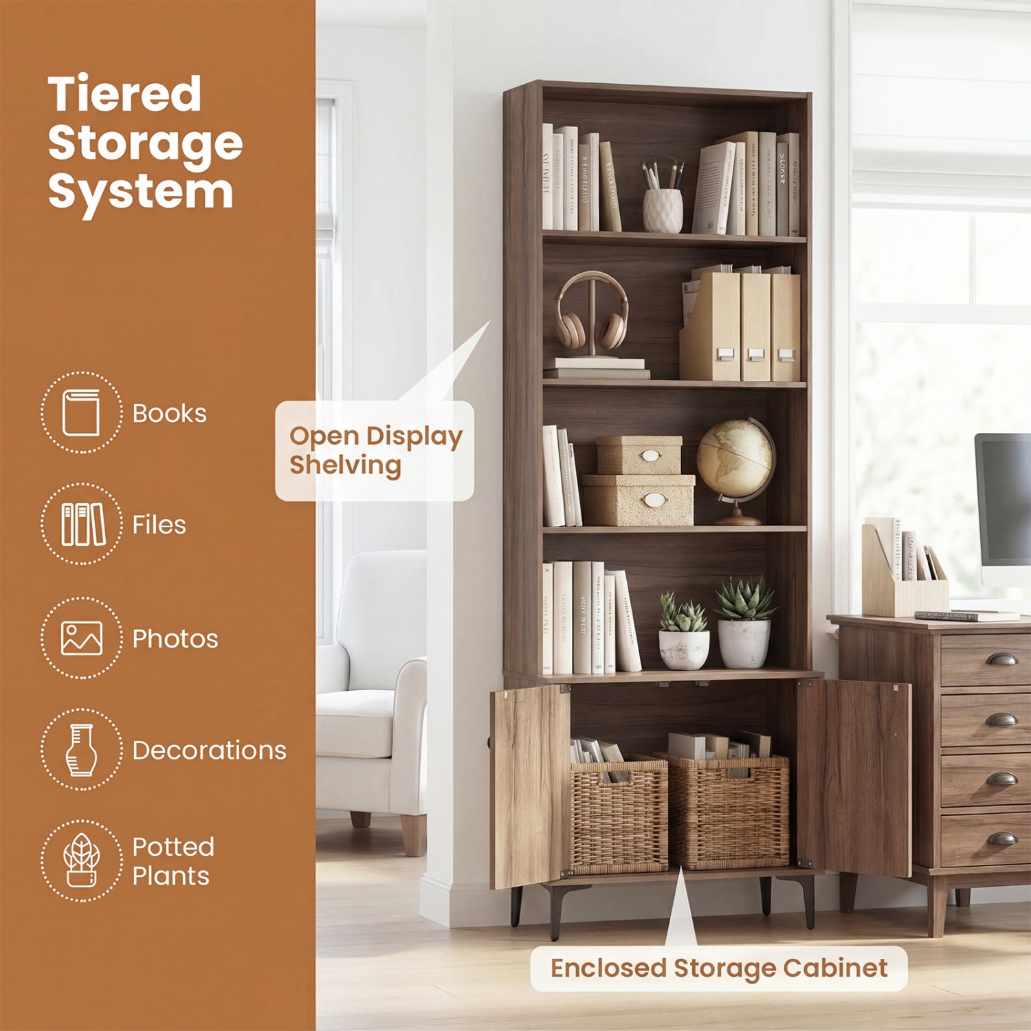 Bookshelf With Doors, 2 Anti-Tipping Kits, Walnut Bookcases at Gallery Canada
