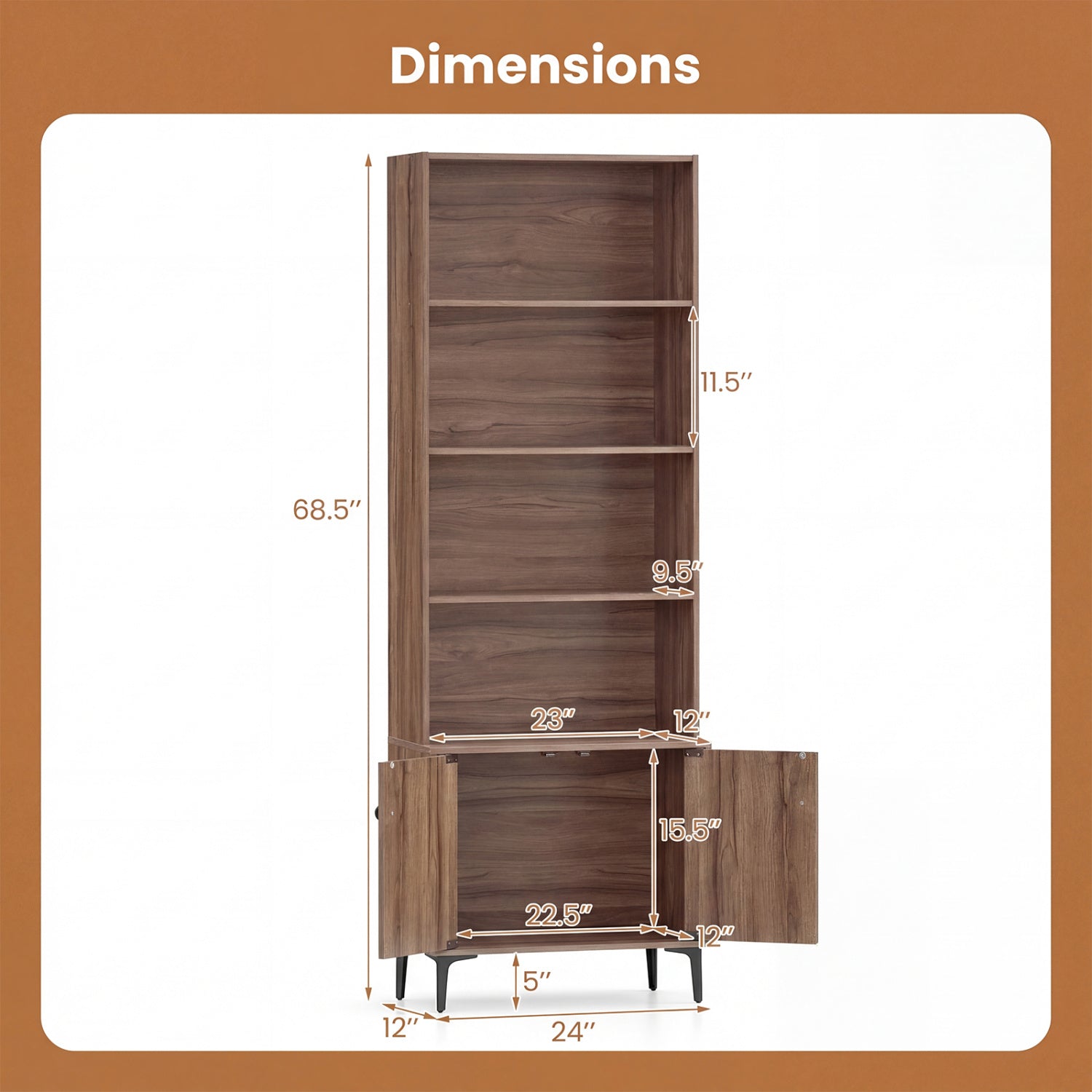 Bookshelf With Doors, 2 Anti-Tipping Kits, Walnut Bookcases at Gallery Canada