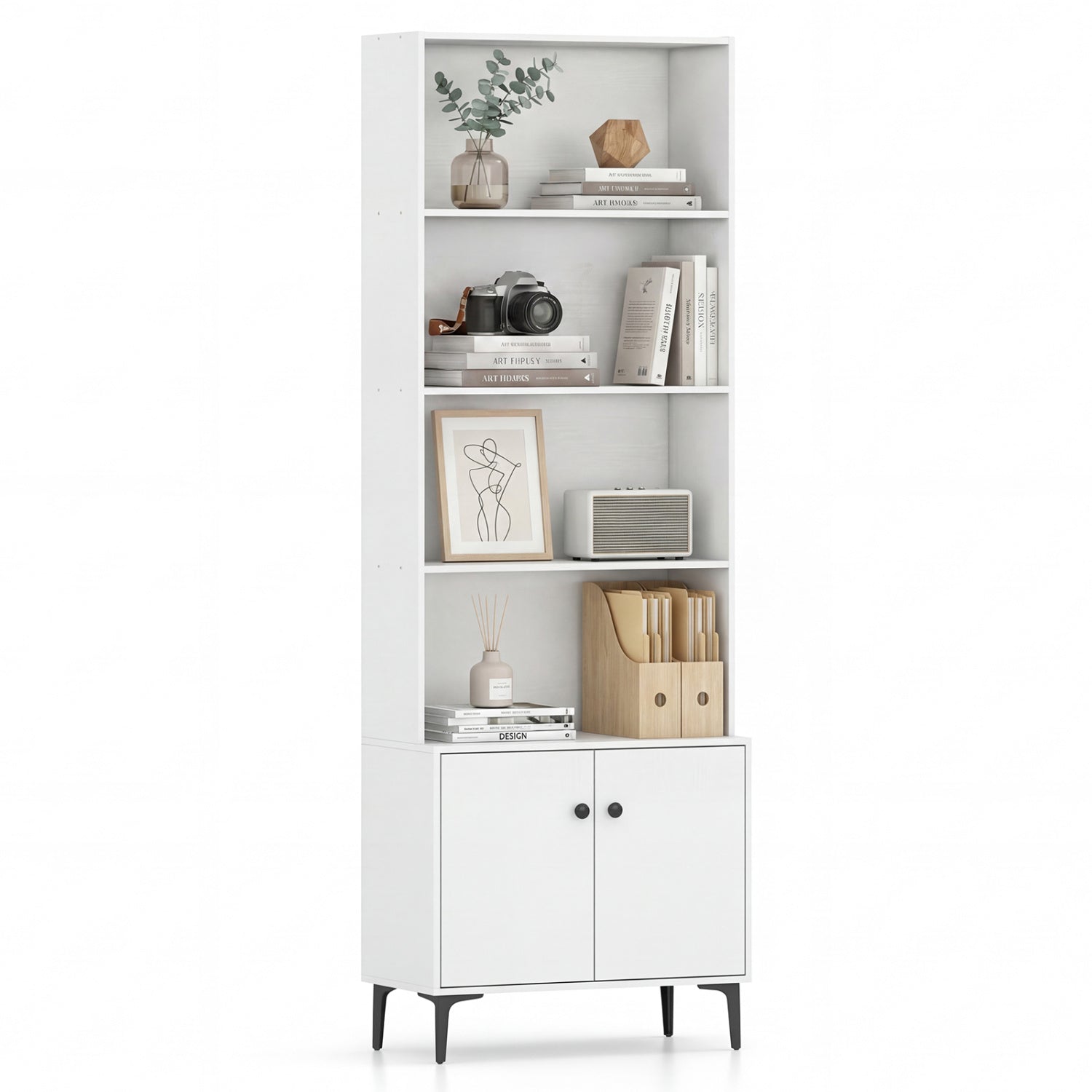 Bookshelf With Doors, 2 Anti-Tipping Kits, White Bookcases White at Gallery Canada