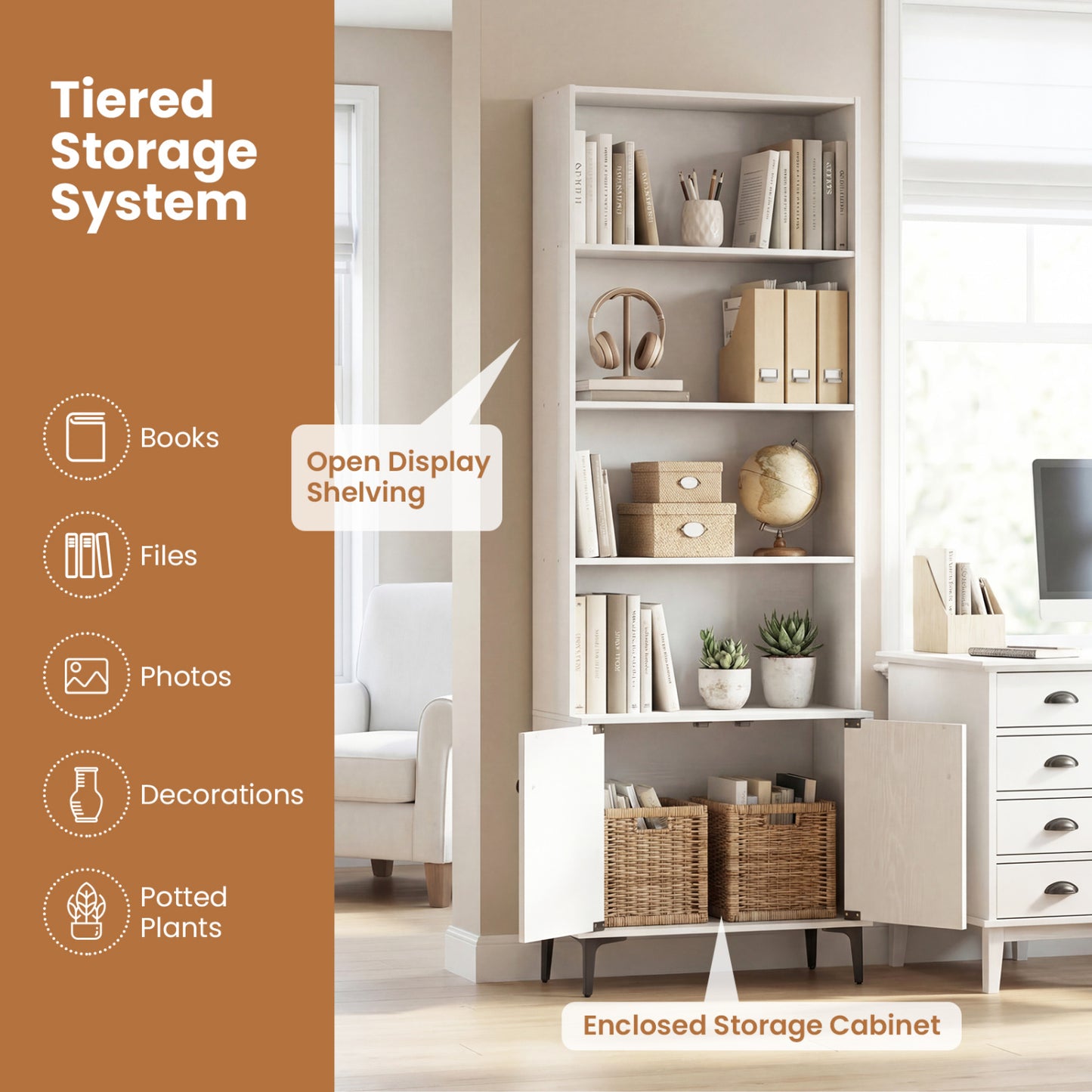 Bookshelf With Doors, 2 Anti-Tipping Kits, White Bookcases at Gallery Canada