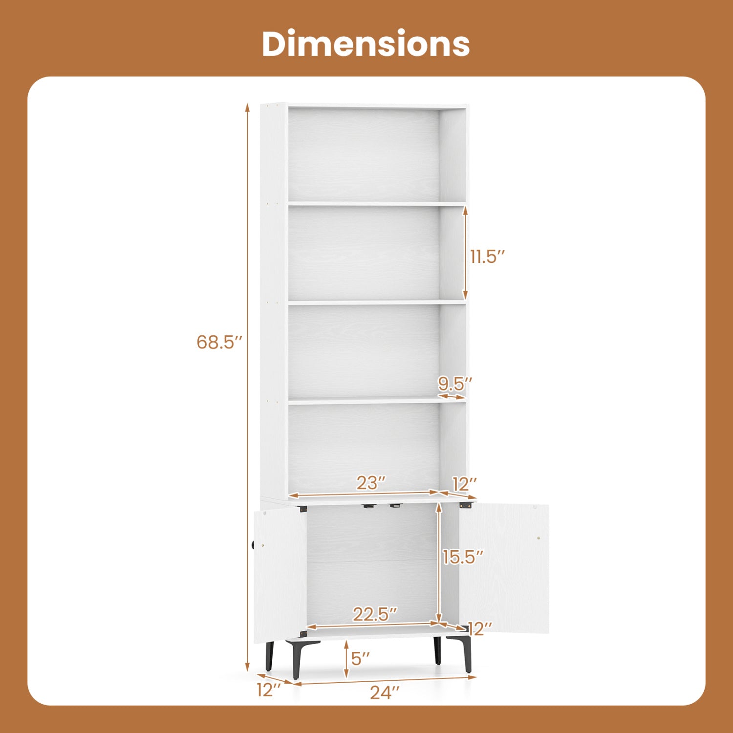 Bookshelf With Doors, 2 Anti-Tipping Kits, White Bookcases at Gallery Canada