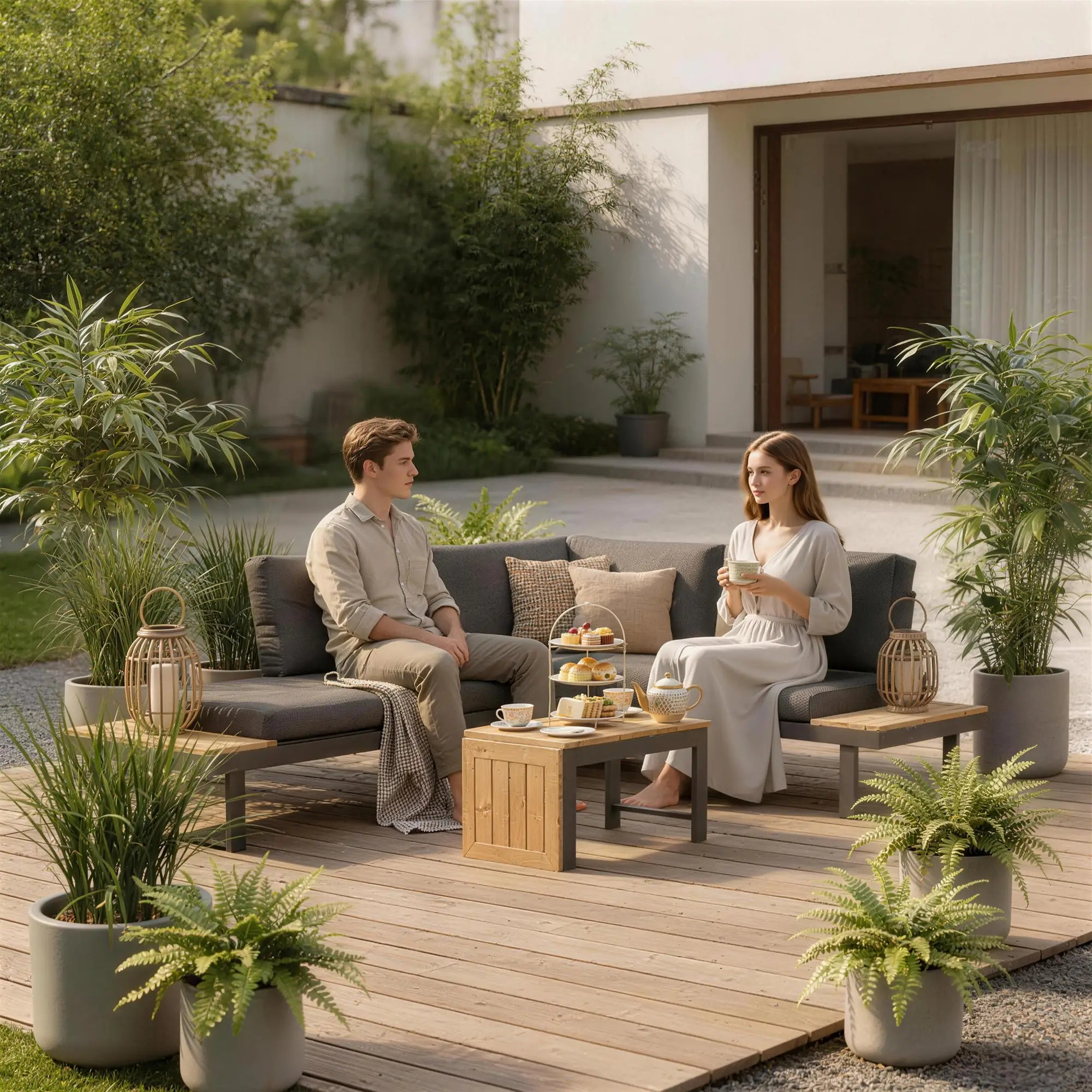 3-Piece Aluminum Corner Patio Set, 2 Loveseats, WPC Table, Grey Patio Furniture Sets at Gallery Canada