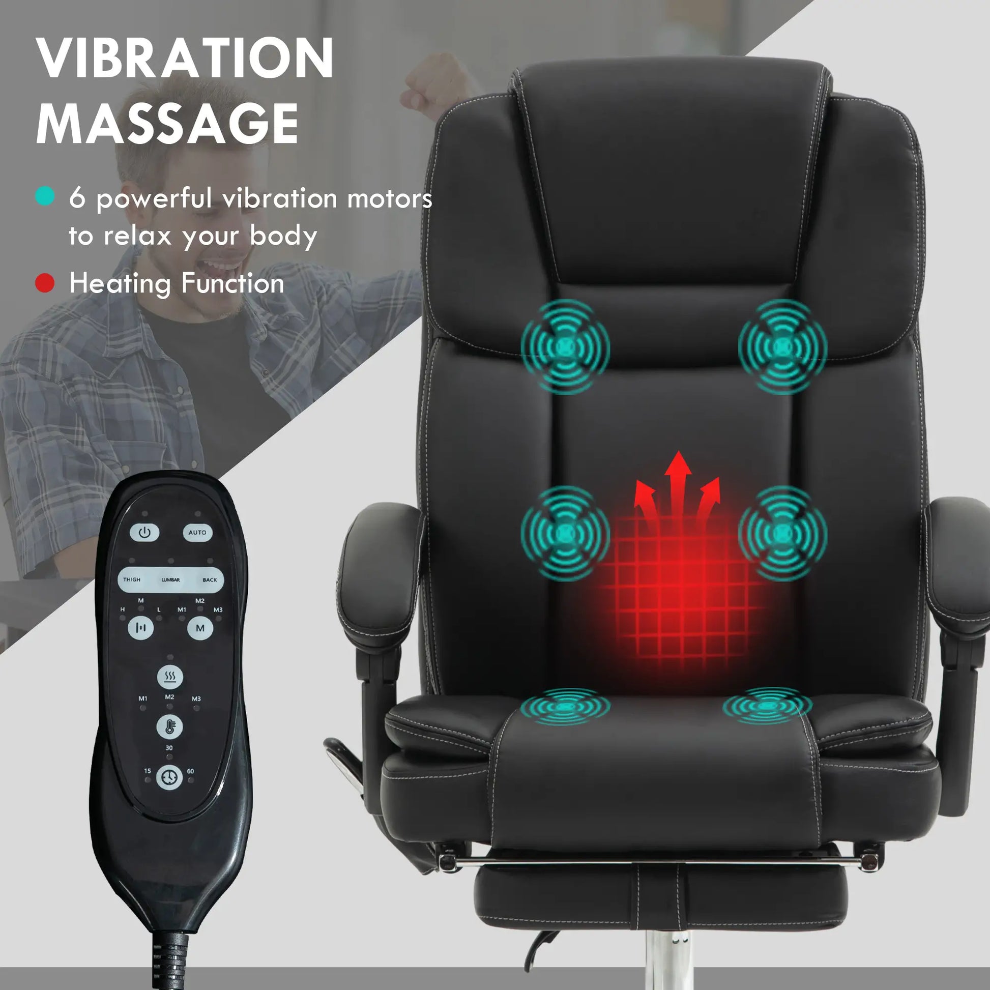 Massage Office Chair, Reclining Executive Chair with Vibration, Footrest, High Back, Black Massage Chairs at Gallery Canada