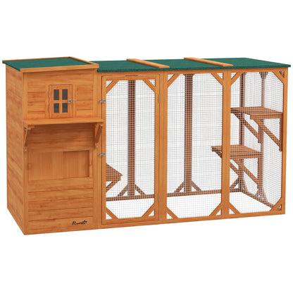 76"L Wooden Cat Catio, Outdoor Cat House, Asphalt Roof, Orange Outdoor Cat Enclosures Orange, Green at Gallery Canada