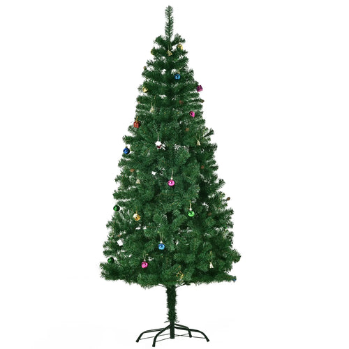 6ft Artificial Christmas Tree, Holiday Party Decor with Ornaments, Green