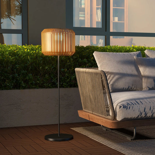 Wicker Outdoor Floor Lamp, Solar Lantern LED Lights, IP44, Yellow Solar Post Lamps Yellow, Black at Gallery Canada
