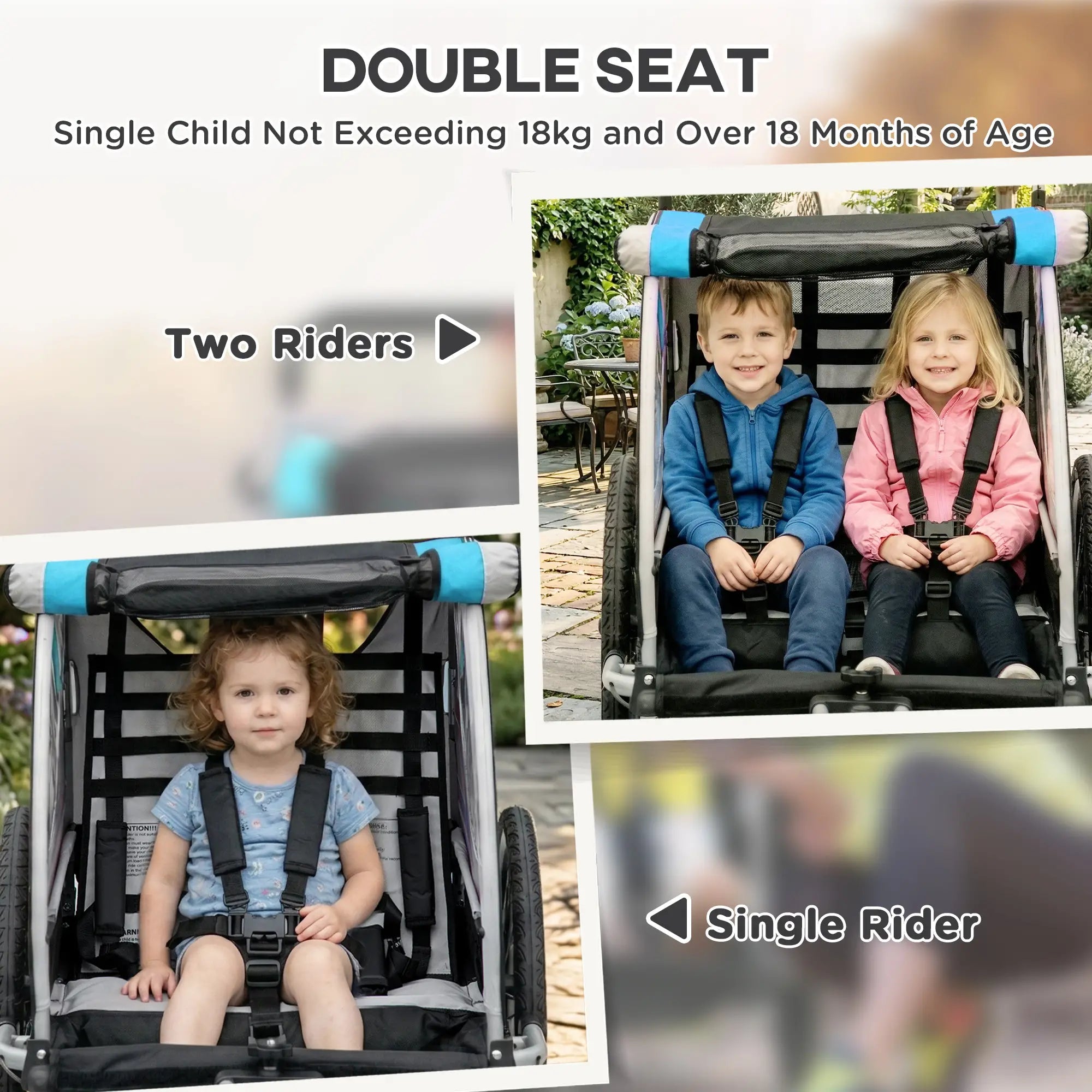 3-In-1 Bike Trailer, 2 Seats, 5-Point Harness, Storage, Blue Kids Bike Trailers at Gallery Canada