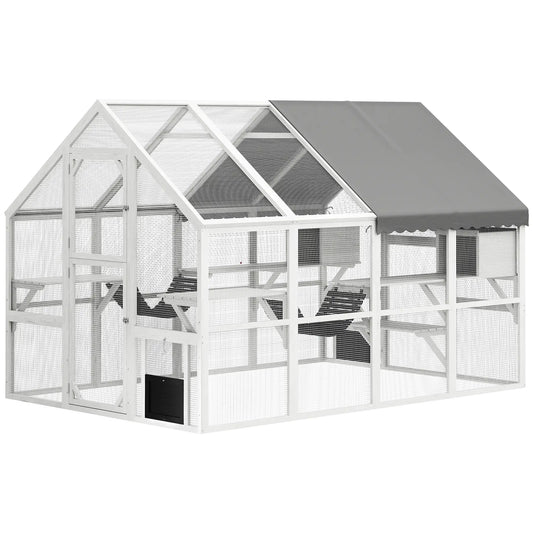 Outdoor Cat Enclosure, Wooden Feral Cat House, Weatherproof Canopy Outdoor Cat Enclosures White, Grey at Gallery Canada
